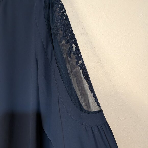 Chico s Black Label Mixed Blouse Navy Blue Button Sheer Top - Picture 3 of 10